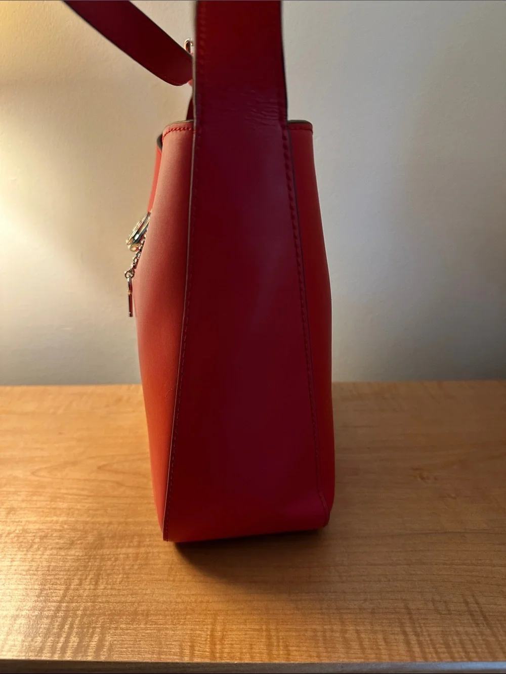 Michael Kors Red Leather Lyra Small Bucket Shoulder Bag with MK Charm